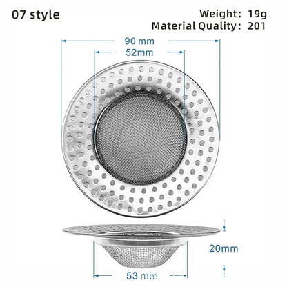 Durable stainless steel drain filter with fine mesh design; fits most sink drain holes