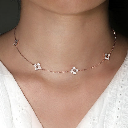 Floral Moissanite Choker – 925 Silver, Elegant Neck Chain