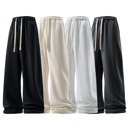 Wide Leg Breathable Men’s Sweatpants — Elastic High Waist, Loose Straight Fit