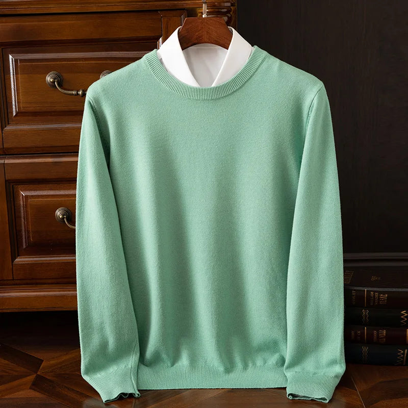 Men’s O-neck merino wool sweater for autumn & winter