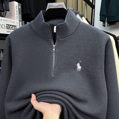 Half-Height Zipper Plush Thick Hoodie for Men – Anti-Pilling