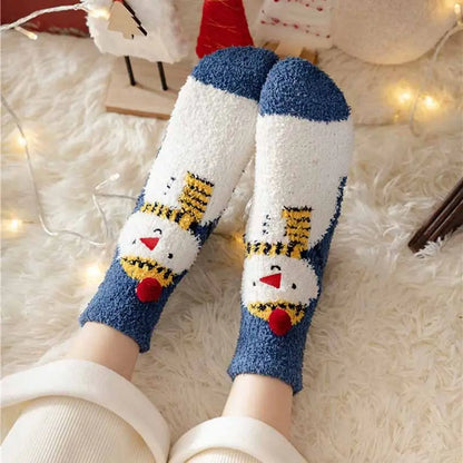 Cute Santa & Elk Socks – Thick Cozy Floor & Sleep Socks