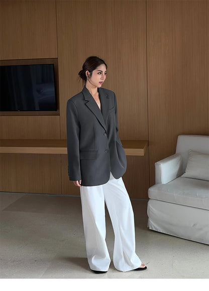 Loose drape casual straight trousers for office wear