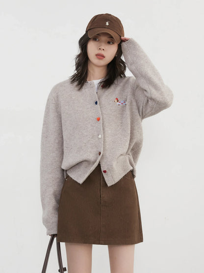 Casual knitted sweater with dog embroidery