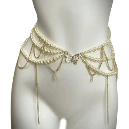Y2K Pearl Waist Chain – Multilayer Body Jewelry for Women