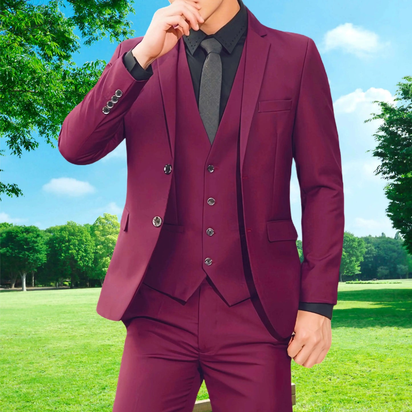 Elegant groomsmen suit jacket, vest & pants