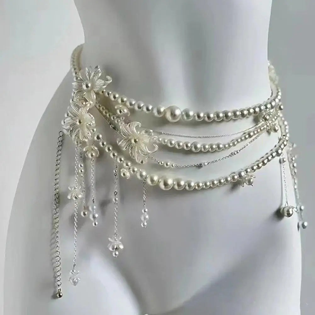 Y2K Pearl Waist Chain – Multilayer Body Jewelry for Women