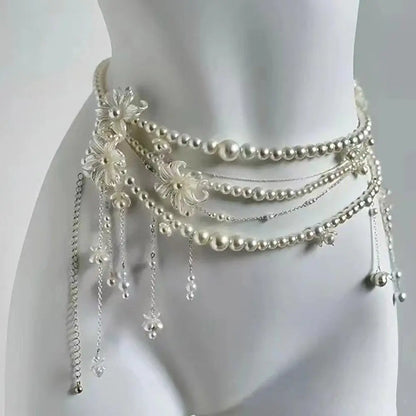 Y2K Pearl Waist Chain – Multilayer Body Jewelry for Women