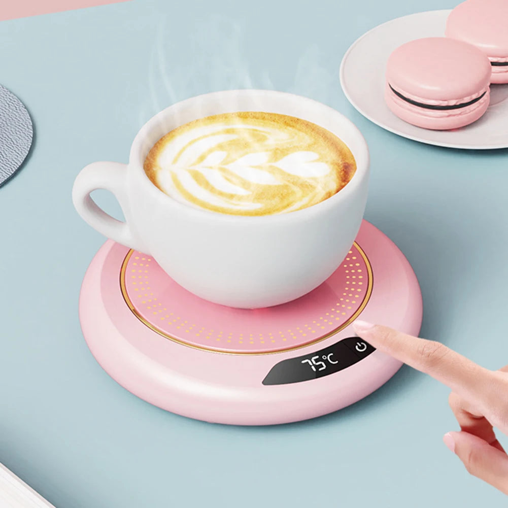 Compact USB beverage warmer with three temperature levels—perfect for hot drinks at your desk