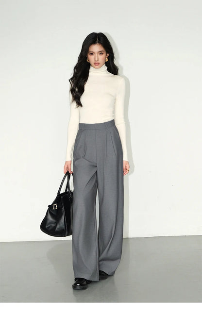 Loose drape casual straight trousers for office wear