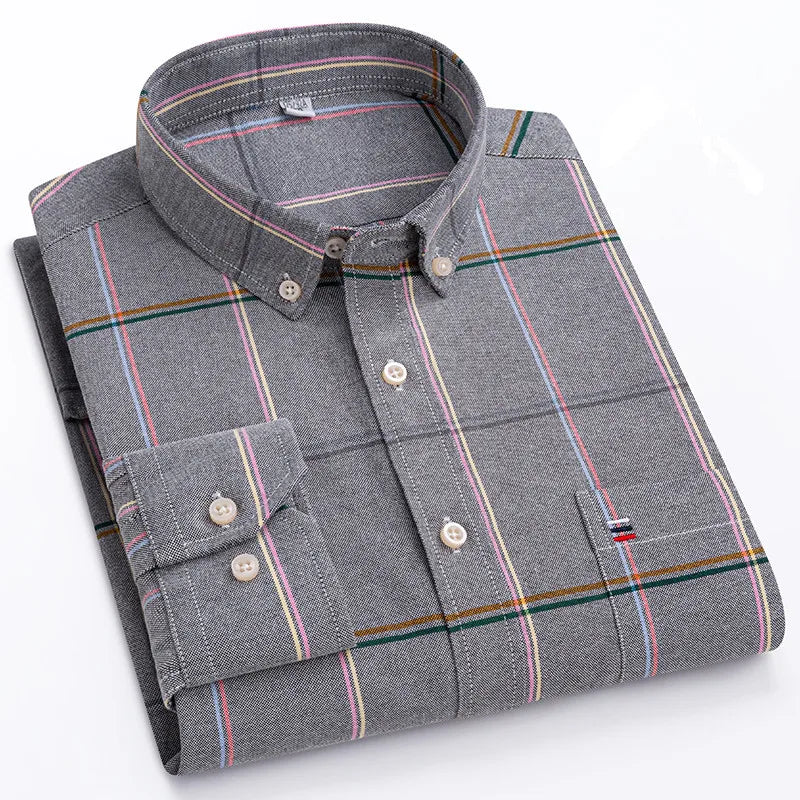 Smart casual cotton shirt with long sleeves, perfect for office or daily wear