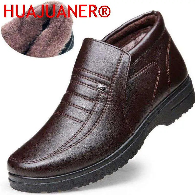Men’s Waterproof Leather Shoes – High Top, Warm Winter Slip-On