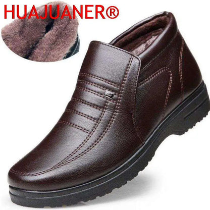 Men’s Waterproof Leather Shoes – High Top, Warm Winter Slip-On