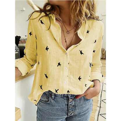 Women’s vintage cotton linen long-sleeve blouse