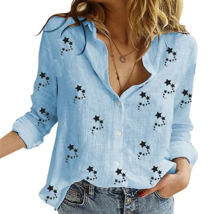 Women’s vintage cotton linen long-sleeve blouse