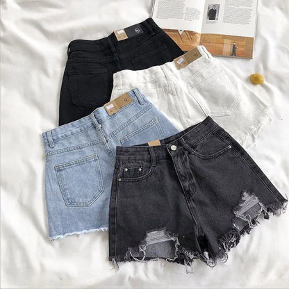 Casual ripped jeans with tassel pockets denim shorts, Y2K style