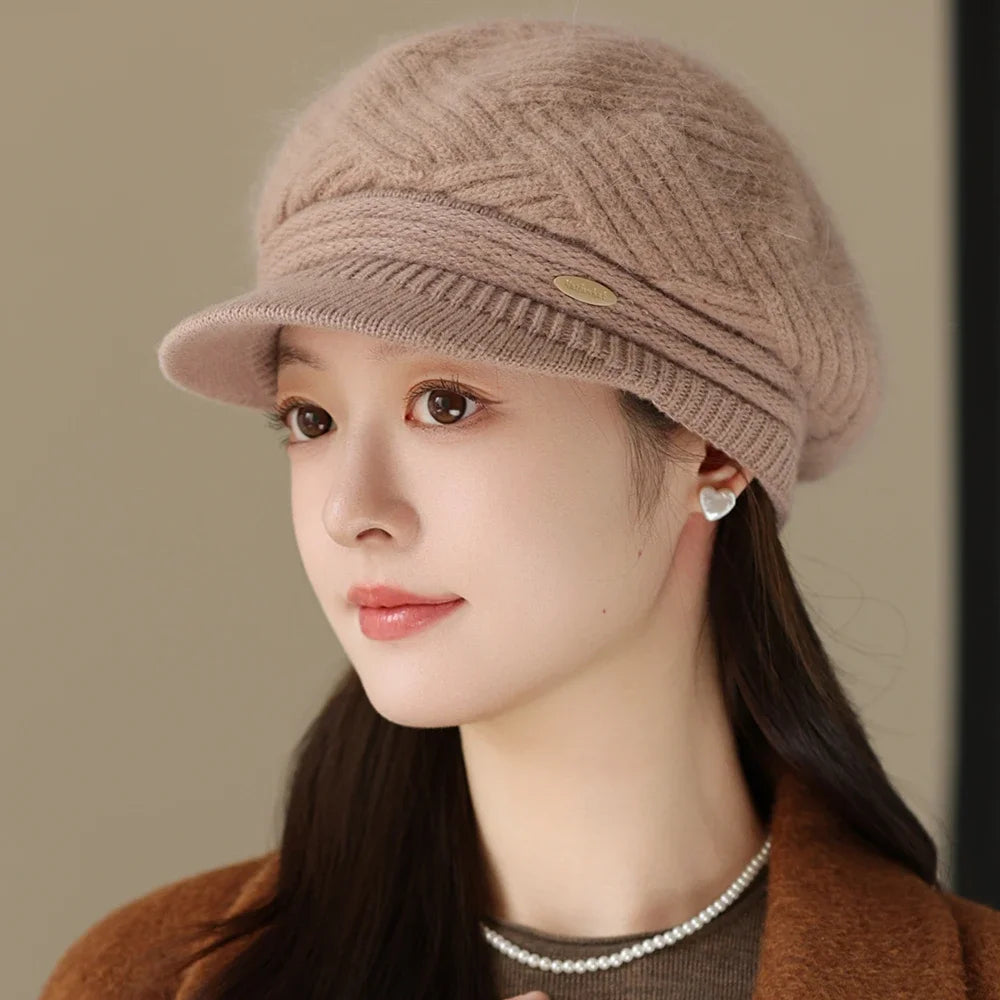 Rabbit Fur Blend Beanie – Casual Streetwear Winter Cap