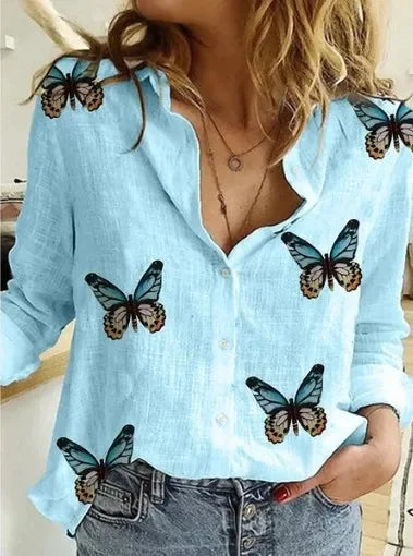 Women’s vintage cotton linen long-sleeve blouse