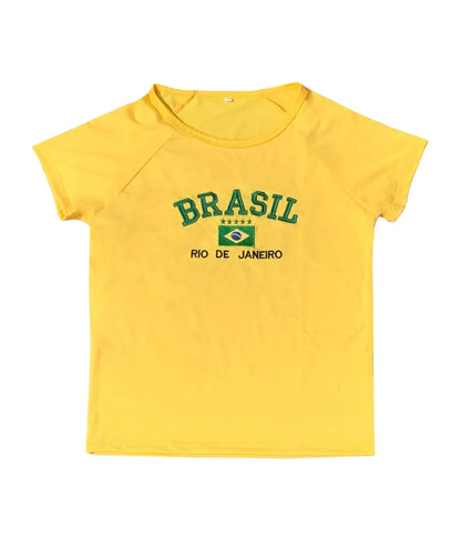Fashionable retro Brazil print streetwear crop top