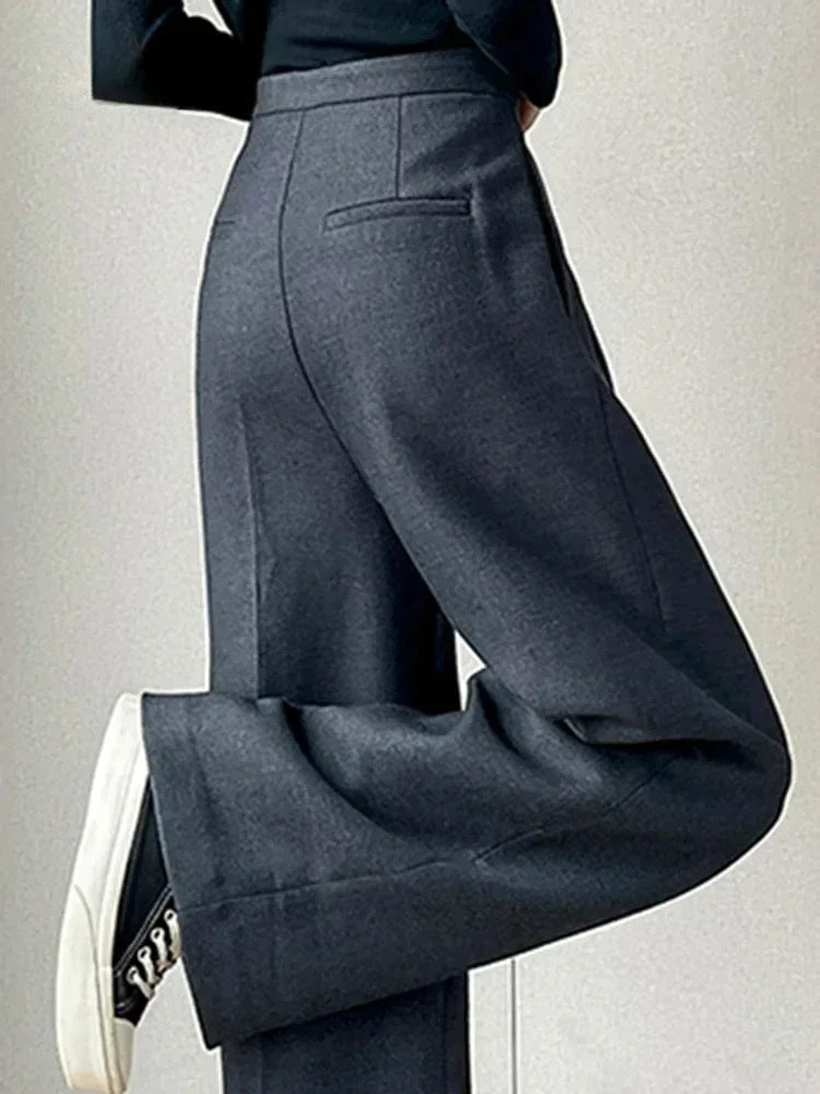 Women’s slim high-waist wool pants, autumn casual
