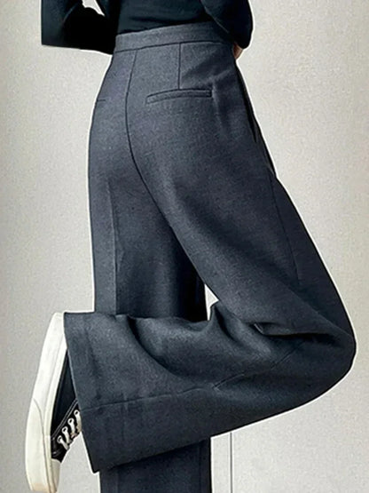 Women’s slim high-waist wool pants, autumn casual