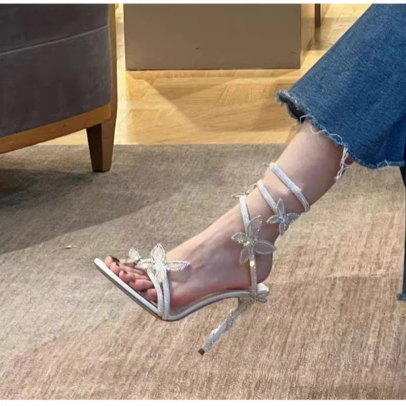 Crystal Butterfly Sandals – Sexy High Heel Gladiator Style