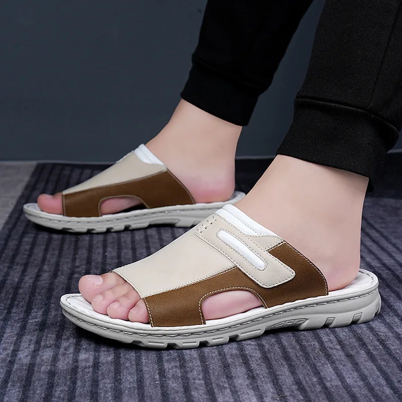 Lightweight comfortable leather outdoor slippers