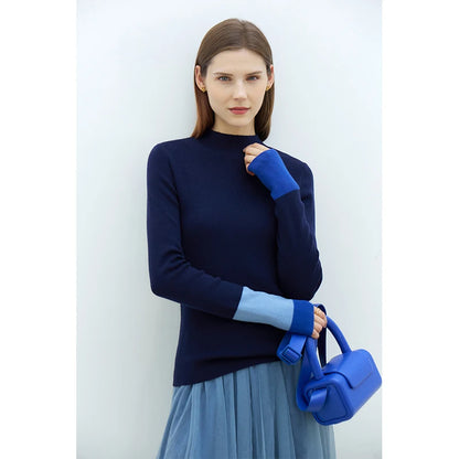Slim-fit color-contrast pullover minimalist half-high collar sweater