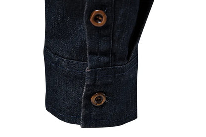 Men's casual solid - color long - sleeve denim shirt