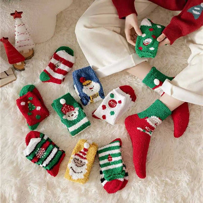 Cute Santa & Elk Socks – Thick Cozy Floor & Sleep Socks