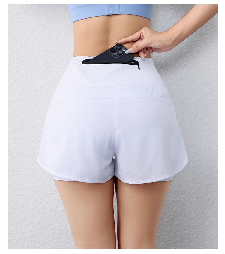 Layered sports shorts with pockets for yoga and fitness