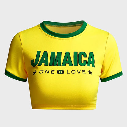 Fashionable retro Brazil print streetwear crop top