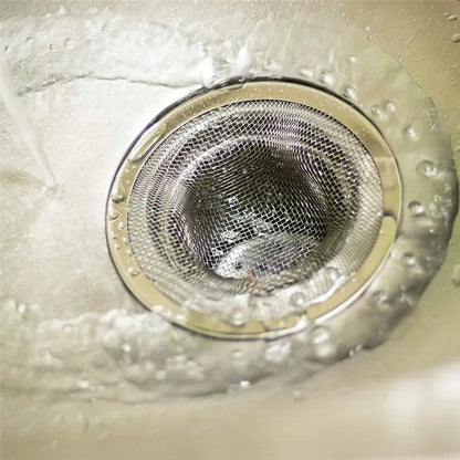 Durable stainless steel drain filter with fine mesh design; fits most sink drain holes