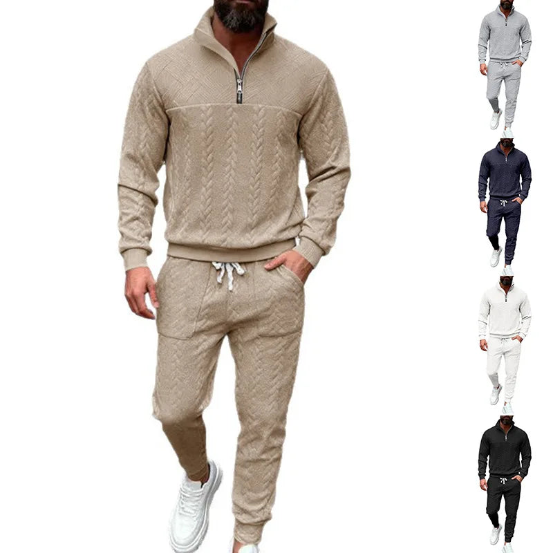 Cozy winter zip sweater with jacquard style — warm, sporty, and casual