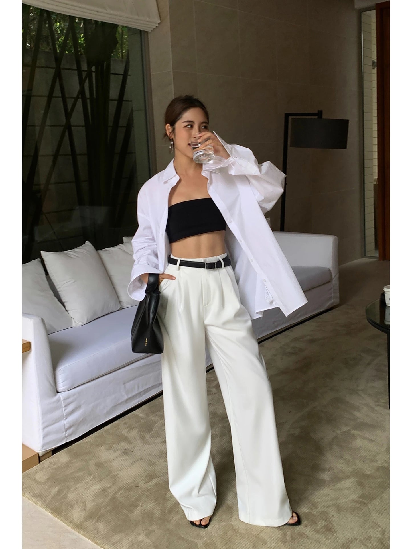 Loose drape casual straight trousers for office wear