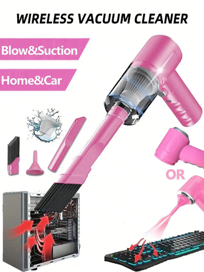 Compact handheld vacuum with suction, blow, and brush functions