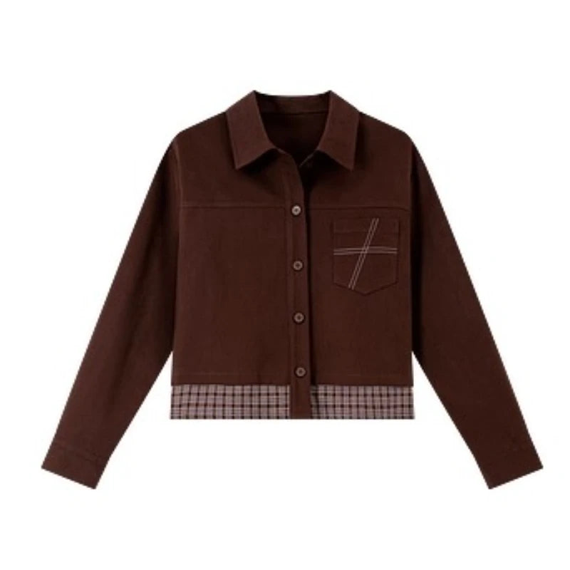 Turn-down collar long-sleeve outerwear for ladies