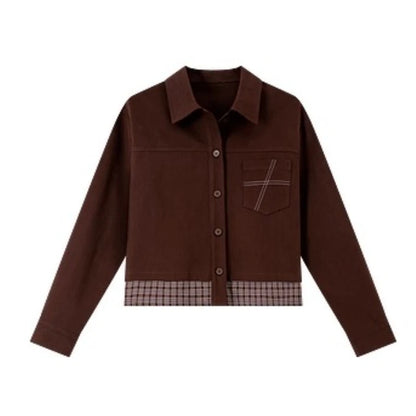 Turn-down collar long-sleeve outerwear for ladies