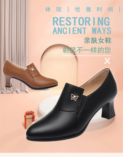 Chic Leather Women’s Pumps – Trendy Spring Office Shoes