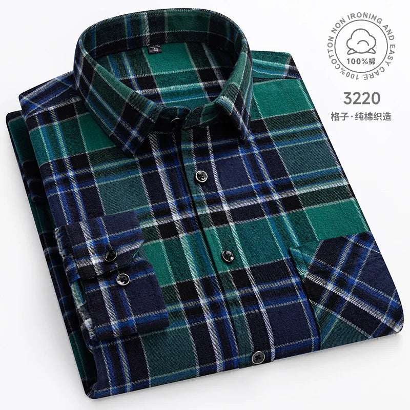 Big-size 8XL flannel shirt, soft 100% cotton, classic plaid