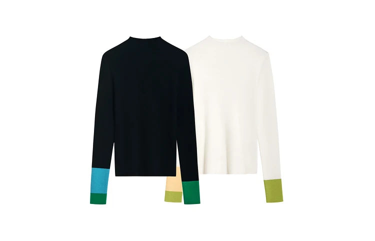 Slim-fit color-contrast pullover minimalist half-high collar sweater