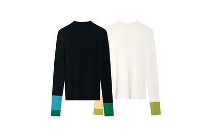 Slim-fit color-contrast pullover minimalist half-high collar sweater