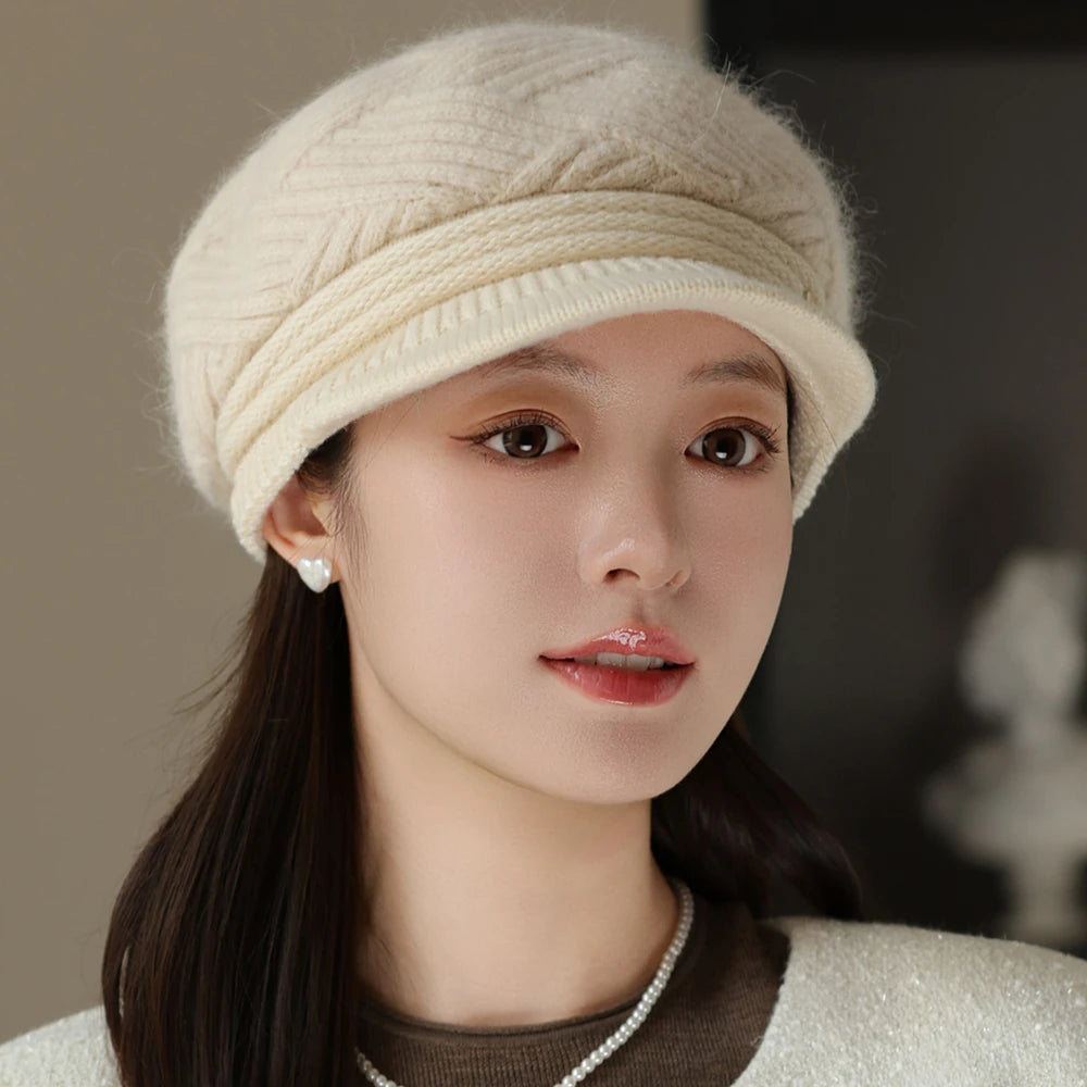 Rabbit Fur Blend Beanie – Casual Streetwear Winter Cap