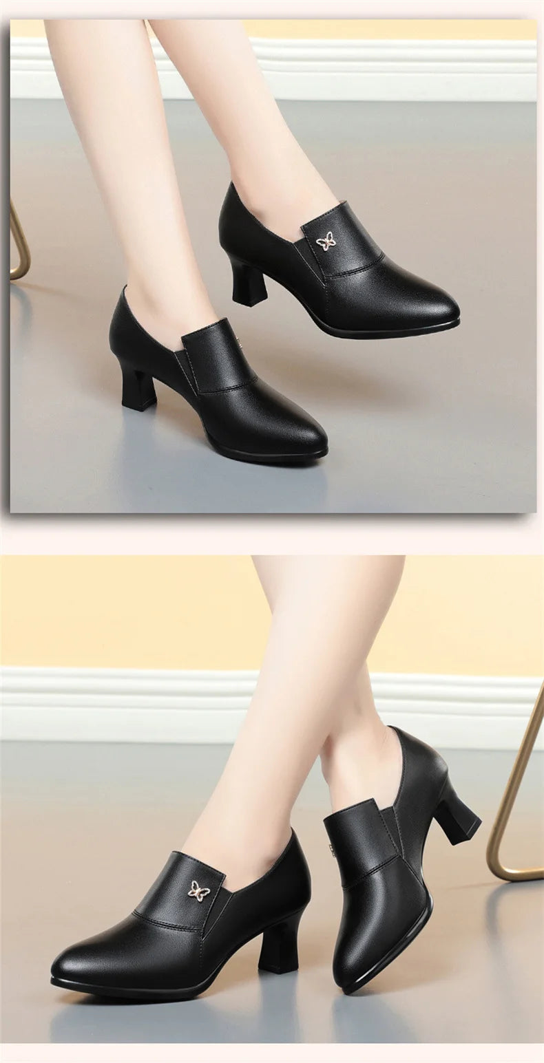 Chic Leather Women’s Pumps – Trendy Spring Office Shoes
