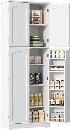 High kitchen cabinet with enclosed shelving for tidy pantry space