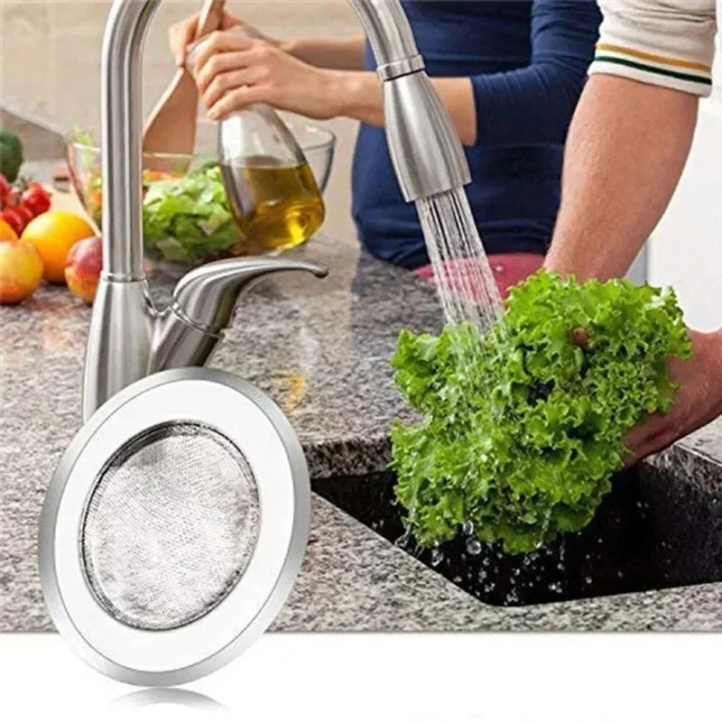 Durable stainless steel drain filter with fine mesh design; fits most sink drain holes