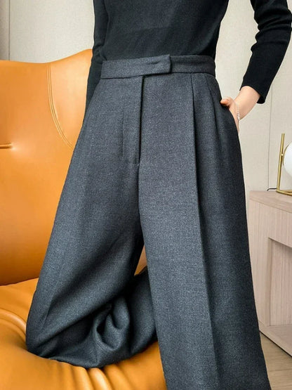 Women’s slim high-waist wool pants, autumn casual