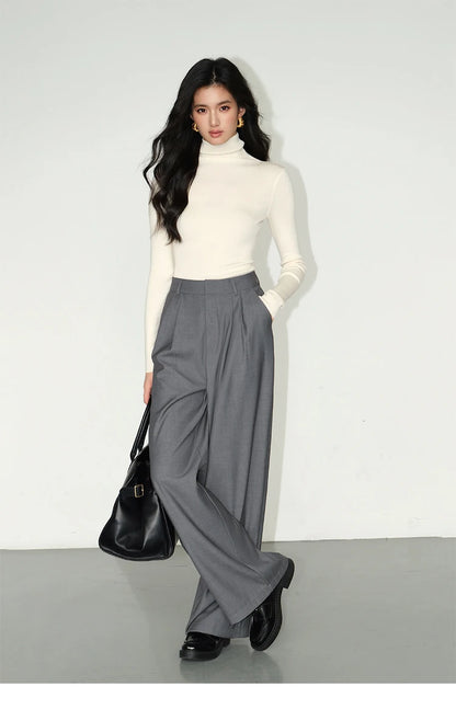Loose drape casual straight trousers for office wear
