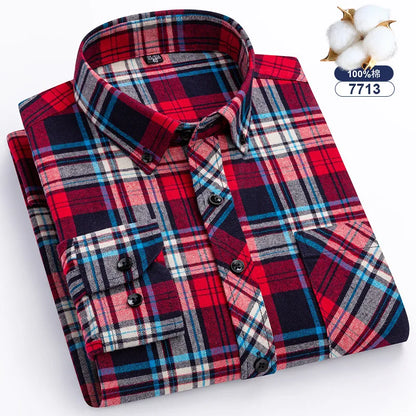 Big-size 8XL flannel shirt, soft 100% cotton, classic plaid