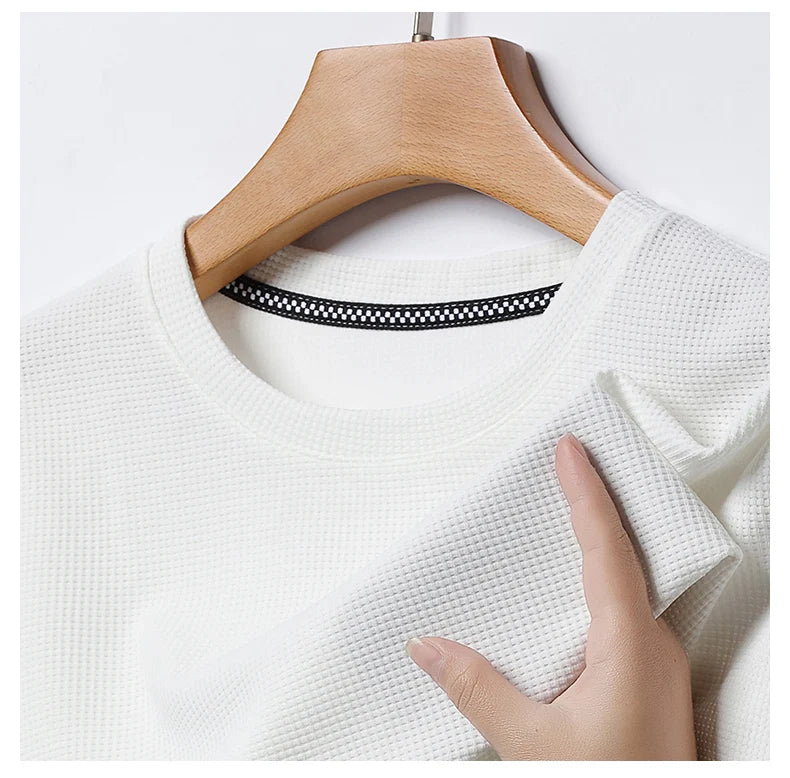 Men’s summer waffle round-neck T-shirt